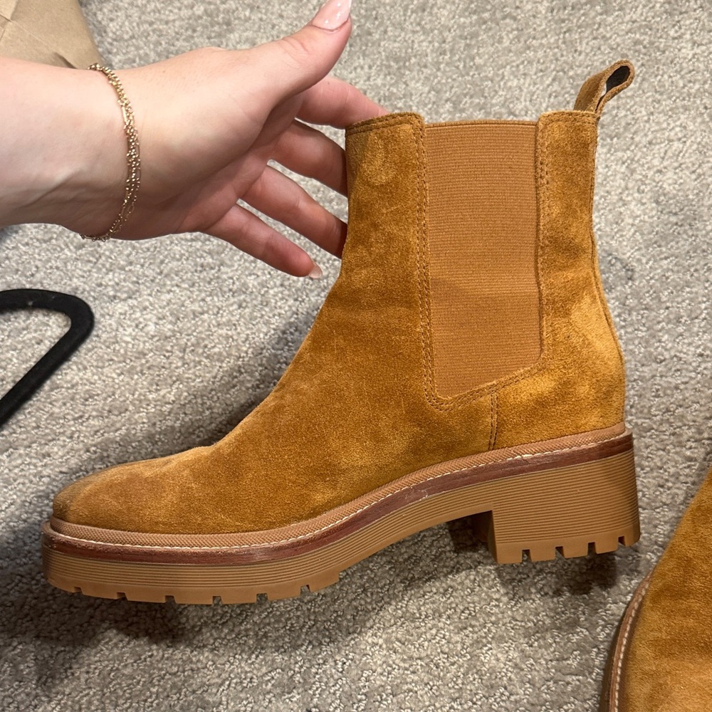 Tory Burch Suede Heeled Chelsea Boots in Cognac - Picture 3 of 5